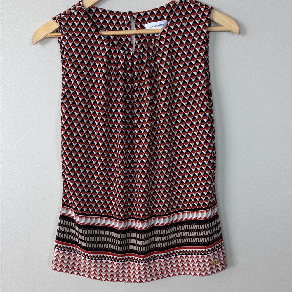 Calvin Klein Red and Black Geometric Blouse